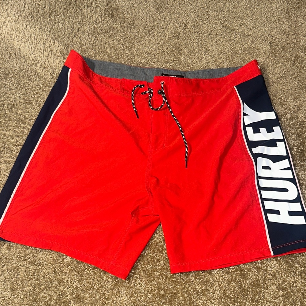 Hurley Red Men’s Swim Board Shorts with Navy Side Panels